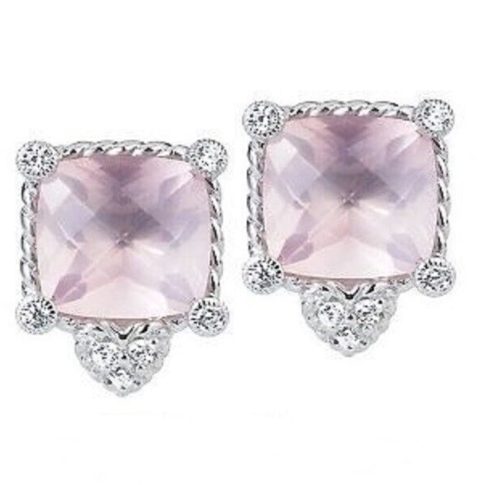 Judith Ripka rose quartz earrings with clear CZ stones